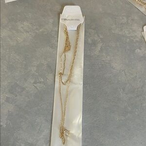 Gold Stainless Steel Layered Pendant Necklace - Elegant Gold Tone